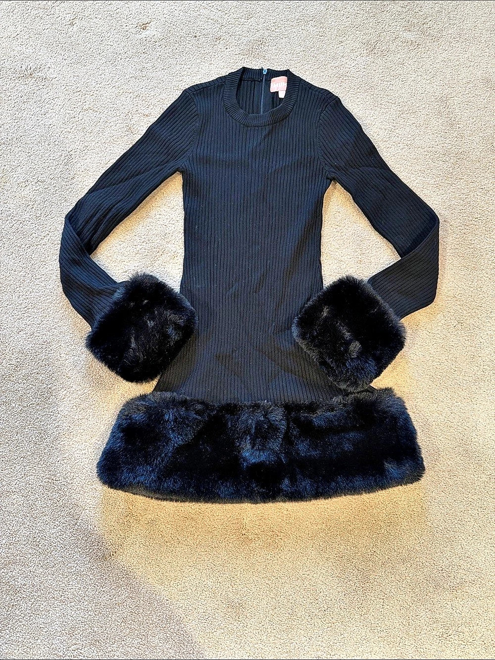 Mumu Fur Trim Mini Dress Size Small Like New